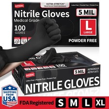 Disposable Nitrile Exam Gloves, 5 Mil Black, Powder-Free Heavy Duty Clean Glove picture