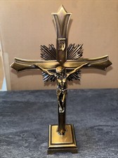 BOLD AND BEAUTIFUL ANTIQUE DOMESTIC TABLE CROSS CRUCIFIX Metal 12” #D picture