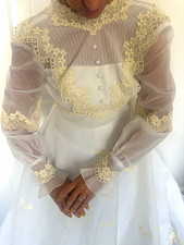 1970s Vintage Victorian Lace High Neck Long Sleeve Tulle wedding dress picture
