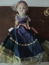 Vintage 1930s Composition Girl Doll 14” Painted Eyes Satin Gown Cloth Body picture