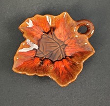 MCMASTER POTTERY 21 CANADA Ashtray Trinket Dish Red Maple Leaf - Banff Canada picture