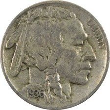 1936 D Indian Head Buffalo Nickel F Fine 5c Coin Collectible picture