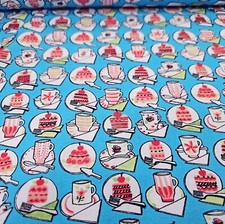 Michael Miller Just Desserts Cake Coffee  Cotton Fabric Blue  By the Yard   picture