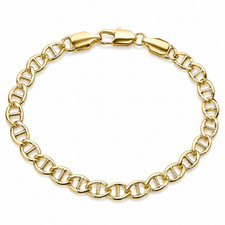 Italian 1/200 14K Yellow Gold Oro Valentino Cut Mariner Link Bracelet Men Women picture