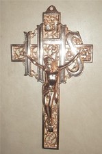 RARE VINTAGE CATHOLIC ORNATE BRASS CRUCIFIX CROSS ~ JENNINGS BROS BROTHERS STYLE picture