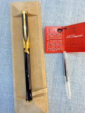 S.T. Dupont Art Nouveau Black Lacque de Chine Gold Trim Fountain Pen F 18 K Conv picture