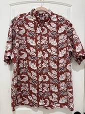 VTG Reyn Spooner Men's XL Fishing USA Floral Flag Short Sleeve Button-Up Shirt picture