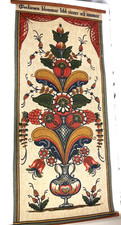 Vintage Swedish 1960's folk art linen wall hanging 17 x 37