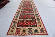 1950s Antique Caucasian Flatweave Rug- Afghan Handmade Wool Hallway Rug 3x11 ft picture