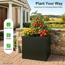 26*26*26inch Steel Planter Box Black Flowerpot Indoor Outdoor Plant Cube Pot picture