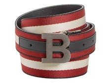 Bally 6235340 Men's Logo Buckle Webbing Stripe Reversible Belt EU 100/US 40 picture