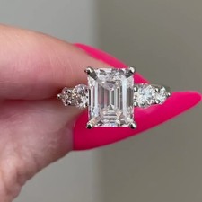 1.96CTW Emerald VVS1 Moissanite 5 Stone Engagement Ring In 14K White Gold Plated picture