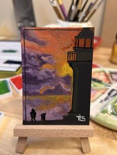ACEO OOAK Lighthouse Sunrise Watercolor Painting Unframed picture