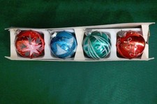 VINTAGE SHINY-BRITE CHRISTMAS BALL ORNAMENTS, MICA DESIGNS, ORIGINAL BOX, 1966 picture