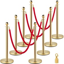 VEVOR Crowd Control Stanchion Stanchion Set 8 Pieces with Red Velvet Rope-Gold picture
