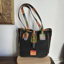 Vintage Dooney & Bourke Multicolor Plaid Trim Canvas Hobo Shoulder Bag Y2K Duck picture