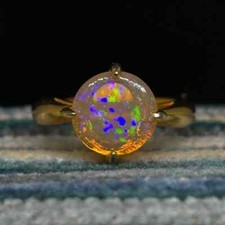 Absolutely Stunning Rainbow Galaxy 4-Prong 18k Gold Luxury Crystal Opal Ring picture