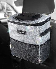 Car Trash Can w/ Lid and Storage Pockets 2 Gallons Sparkle Silver Hotor - A0138 picture