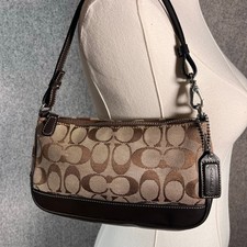 RARE VTG Y2K Coach Demi Mini Shoulder Hand Bag Brown Signature Jacquard picture