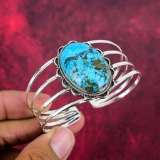 Blue Turquoise Gemstone Handmade 925 Sterling Silver Adjustable Bangle Jewelry picture