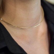 New 14K Yellow Gold Plated 925 Silver, Simple Plain Cuff Choker Necklace Women picture