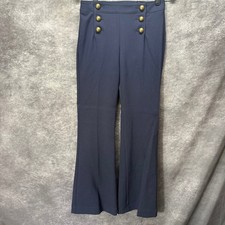 Express Navy Blue Sailor Flare Leg Pants Womens 0S Gold Buttons Nautical Coastal picture