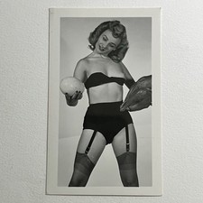 Vintage B&W Snapshot Photograph Pinup Woman Chicken Or The Egg Risqué Odd Funny picture