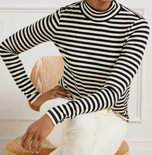Talbots Women’s Plus 2X Black & White Striped Mock Neck Long Sleeve Knit Top picture