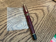 Vintage Waterman Expert II Red Marble Blue Ballpoint Pen W/ Gold Trim Mint picture