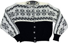 Vtg Merrill Woolens Black Fair Isle Cardigan Sweater Women’s Small picture