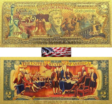 USA 250 Gold $2 Dollar Bill American Independence Freedom Collectible Money Note picture