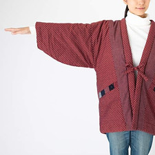 Japanese Kimono Winter Jacket Hanten Women's Free Size Red Made in Japan picture