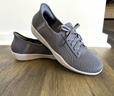 SKECHERS Slip-ins Women’s Gray Lace-Up Knit Textile Low Top Sneakers picture