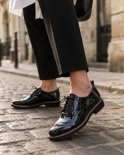 AGL Attilio Giusti Leombruni Patent Leather Derby Oxford Lug Sole Italy 38.5 New picture