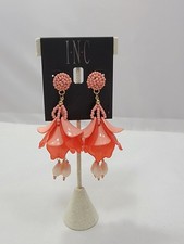 Inc Gold-Tone Bead & Shaky Petal Drop Earrings CORAL New with card and tag picture