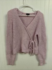 Express Light Pink Wrap V-Neck Tie Front Sweater picture
