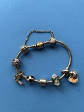 authentic pandora bracelet with charms and 14k barrel clasp picture