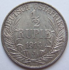 1/2 Rupie 1914 J German East Africa Silver Coin Extremely Fine picture