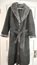 Vintage Finnish Shearling Sheepskin Long Coat Gray Belted – Purchased in Russia picture