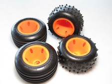 L22-3447 VINTAGE TEAM LOSI JRXT TRUCK FRONT REAR TIRES ORANGE WHEELS picture