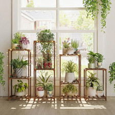 Bamworld Plant Stands Indoor 4 Sets Plant Shelves Outdoor Wooden Plant Holder picture