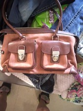 Dooney & Bourke Brown/Tan Monogram Satchel Top Handle, Double Handles, Pockets picture