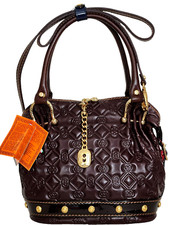 🌞MARINO ORLANDI ITALIAN DESIGNER STUDDED BROWN LOGO LEATHER SATCHEL BAG🌺NWT picture