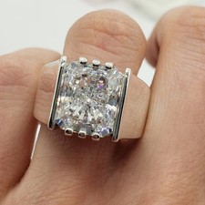 RARE 5.42 Ct Certified White Treated Diamond Solitaire Men's Ring-925 Silver picture