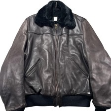 Vintage Uber Jacket Mens XL Brown Leather Bomber Zip Faux Fur Collar Lined picture