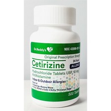 Dr Reddys Cetirizine Hydrochloride Antihistamine 10mg Tablets 500ct -Exp 04-2028 picture