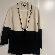 talbots black and Cream white Wool Blend Open Front Cardigan Size Sp picture