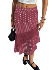 Verdusa Women's Polka Dots Skirt Burgundy X-Large picture