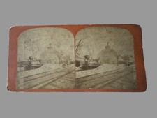 Antique 1870s Steam Locomotive Railroad Roundhouse Massachusetts Stereoview picture