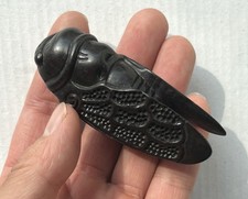 Ebony Wood Carved Cicada Pendant Statue Collection Hand Toy Decor picture